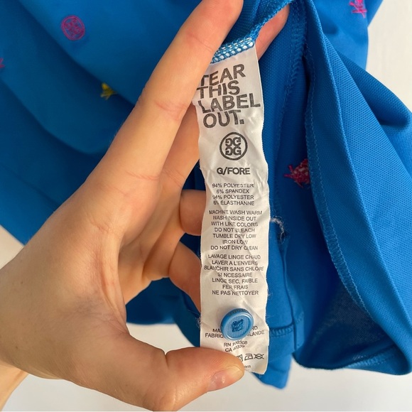 G/FORE Embroidered Piqué Golf Polo Shirt Blue Neon Pink Skull Striped Collar L - Picture 12 of 14